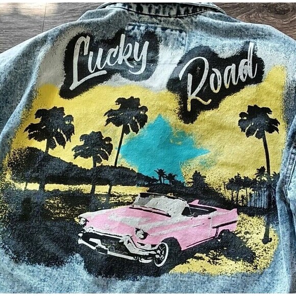 Ashley Vintage Charm Trucker Jacket Denim Jean  Size Large Lucky Road Cadillac - Picture 10 of 12